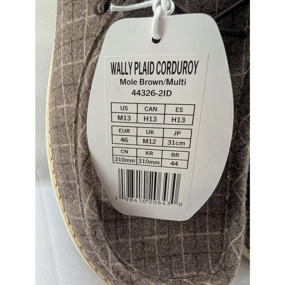 NWT Hey Dude Shoes Wally Plaid Corduroy Size 13 in Mole Brown